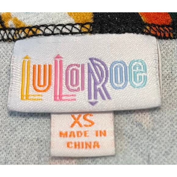 LULAROE SHORT SLEEVE TUNIC DRESS,WOMENS, XS, GREEN-ORANGE YELLOW ABSTRACT HI-LOW - Picture 9 of 10